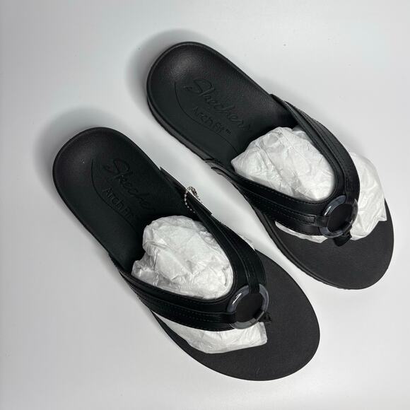 Skechers Arch Fit Meditation Sail Home Thong Flip Flop Sandals in Black - Picture 7 of 10